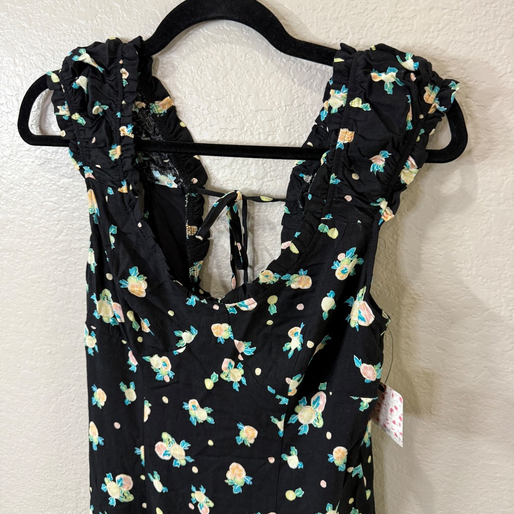 Free People Floral Polka Dot Mini Dress Black Ruffles Cottage Whimsigoth S NWT - Picture 5 of 10